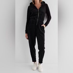 Express Black Velour Jogger Romper